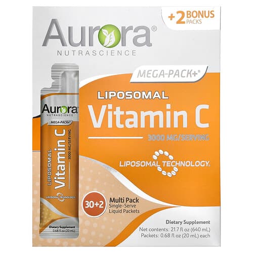 Aurora Nutrascience, Mega-Pack+®, Liposomal Vitamin C, 32 Packs, 0.68 fl oz (20 ml) Each
