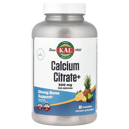KAL, Calcium Citrate+, Mixed Fruit, 60 Chewables