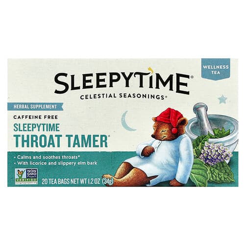 Celestial Seasonings, Wellness Tea, Sleepytime Throat Tamer®, Caffeine Free, 20 Tea Bags, 1.2 oz (34 g)