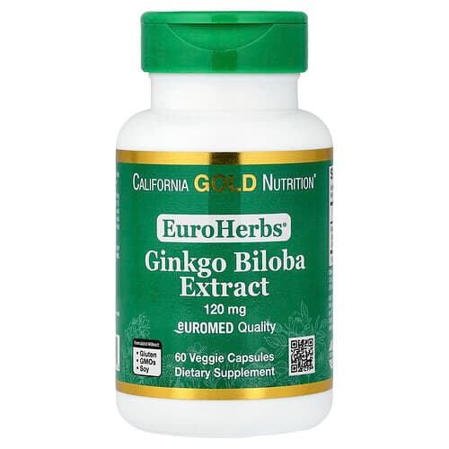 California Gold Nutrition, EuroHerbs™, Ginkgo Biloba Extract, Euromed Quality, 120 mg, 60 Veggie Capsules