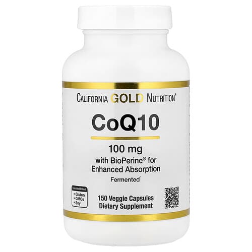 California Gold Nutrition, CoQ10, Ubiquinone USP with Bioperine® Black Pepper Extract, Enhanced Bioavailability, 150 Veggie Capsules