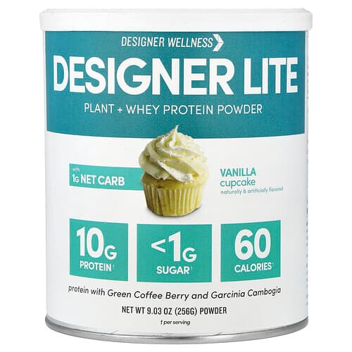 Designer Wellness, Designer Lite, Plant + Whey Protein Powder, Vanilla Cupcake, 9.03 oz (256 g)