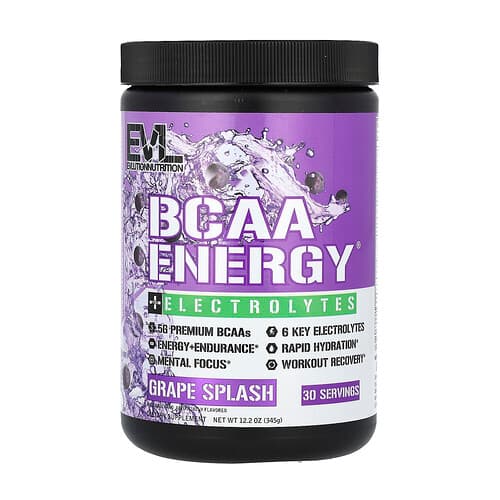 EVLution Nutrition, BCAA Energy® + Electrolytes, Grape Splash, 12.2 oz (345 g)