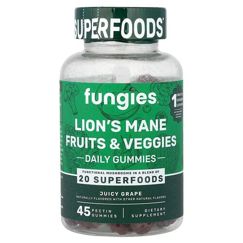 Fungies, Lion's Mane Fruit & Veggies Daily Gummies, Juicy Grape, 45 Pectin Gummies