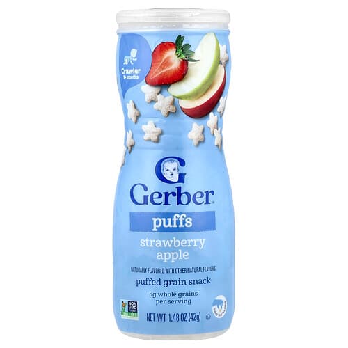 Gerber, Puffs, Puffed Grain Snack, 8+ Months, Strawberry Apple, 1.48 oz (42 g)