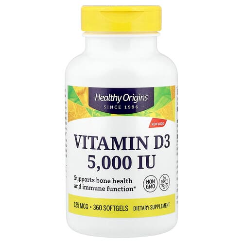 Healthy Origins, Vitamin D3, 125 mcg (5,000 IU), 360 Softgels