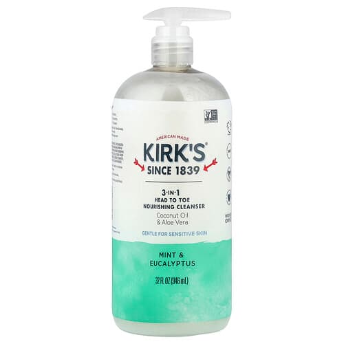 Kirk's, 3-In-1 Head To Toe Nourishing Cleanser, Mint & Eucalyptus, 32 fl oz (946 ml)