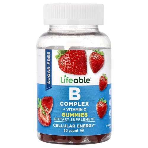 Lifeable, B Complex + Vitamin C Gummies, Sugar Free, Strawberry, 60 Gummies