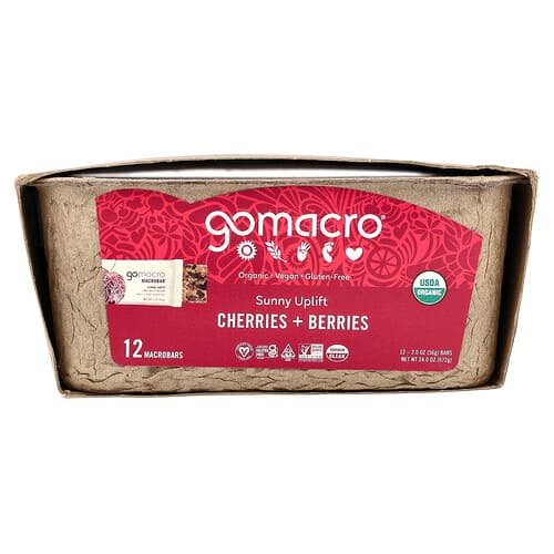 GoMacro, MacroBar®, Sunny Uplift®, Cherries + Berries, 12 Bars, 2 oz (56 g) Each
