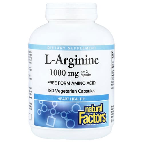 Natural Factors, L-Arginine, 180 Vegetarian Capsules (500 mg per Capsule)