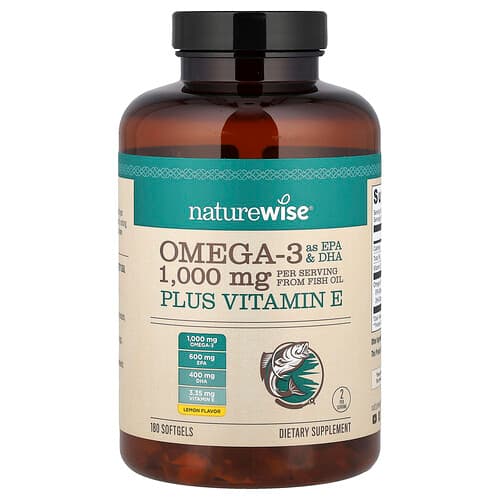 NatureWise, Omega-3 Plus Vitamin E, Lemon, 180 Softgels