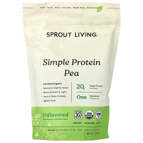 Sprout Living, Simple Pea Protein, Unflavored, 1 lb (454 g)