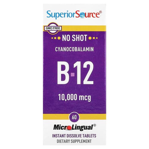 Superior Source, Cyanocobalamin B-12, 10,000 mcg, 60 MicroLingual® Instant Dissolve Tablets