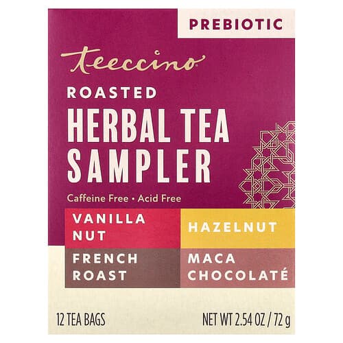 Teeccino, Roasted Herbal Tea Sampler, 4 Flavors, Caffeine Free, 12 Tea Bags, 2.54 oz (72 g)