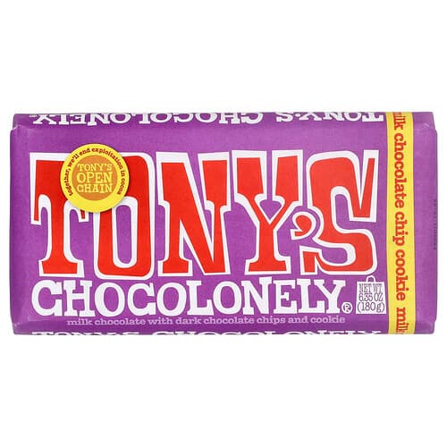 Tony's Chocolonely, Milk Chocolate Bar with Dark Chocolate Chips and Cookie, 6.35 oz (180 g)