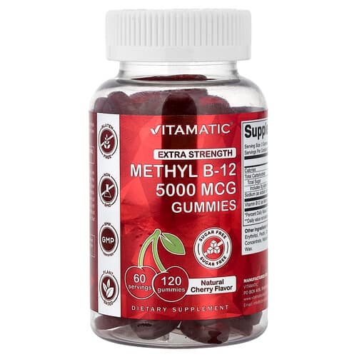 Vitamatic, Methyl B-12 Gummies, Natural Cherry, 120 Gummies (2,500 mcg per Gummy)