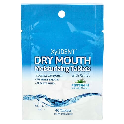 XyliDENT, Dry Mouth Moisturizing Tablets with Xylitol, Peppermint, 40 Tablets, 0.7 oz (20 g)