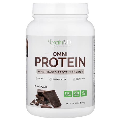 BrainMD, Omni Protein, Plant-Based Protein Powder, Chocolate, 2.38 lbs (1,080 g)
