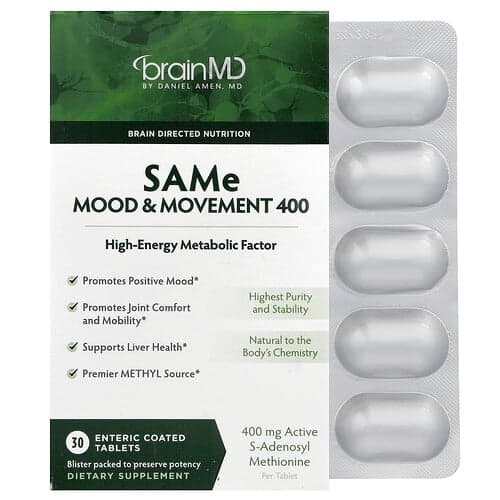 BrainMD, SAMe, Mood & Movement 400, 400 mg, 30 Enteric Coated Tablets