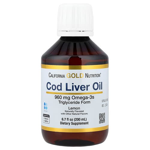 California Gold Nutrition, Cod Liver Oil with Omega-3 Fatty Acids, EPA, DHA, Vitamins A and D, Norwegian, Triglyceride Form, Natural Lemon, 6.7 fl oz