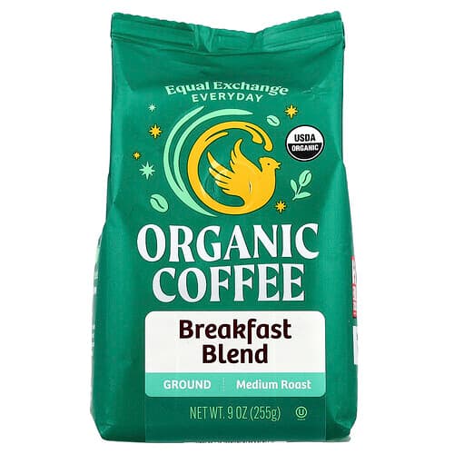Equal Exchange, Organic Coffee, Breakfast Blend, Ground, Medium Roast , 9 oz (255 g)