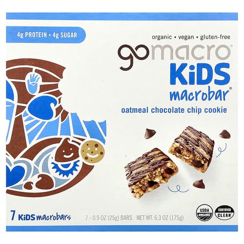 GoMacro, Kids MacroBar®, Oatmeal Chocolate Chip Cookie, 7 Bars, 0.9 oz (25 g) Each