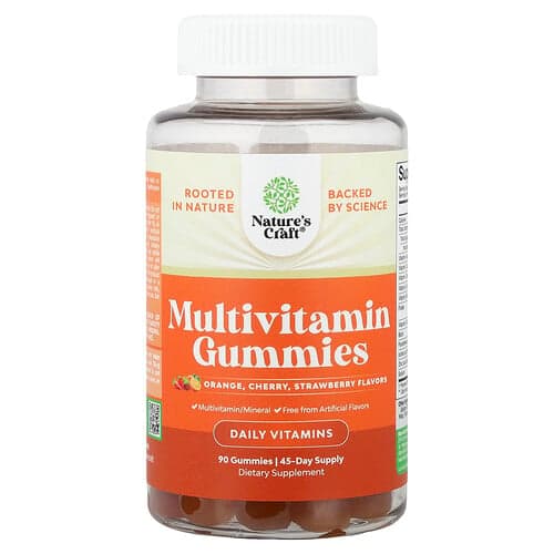 Nature's Craft, Multivitamin Gummies, Orange, Cherry, Strawberry, 90 Gummies