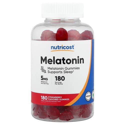 Nutricost, Melatonin Gummies, Strawberry, 5 mg, 180 Gummies
