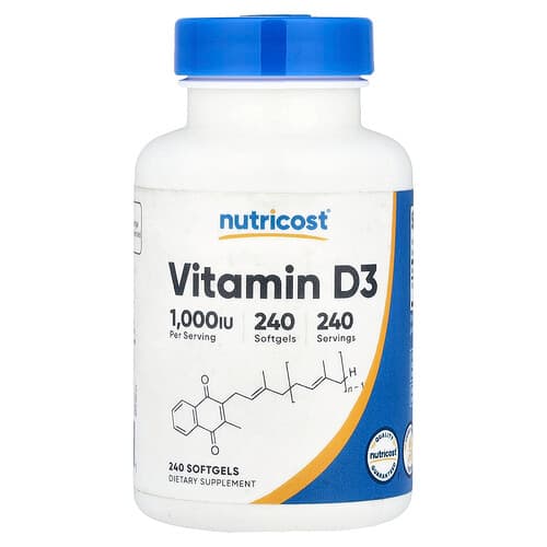 Nutricost, Vitamin D3, 25 mcg (1,000 IU), 240 Softgels