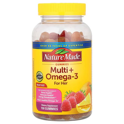 Nature Made, Multi + Omega-3 Gummies, For Her, Strawberry Lemon & Orange, 150 Gummies