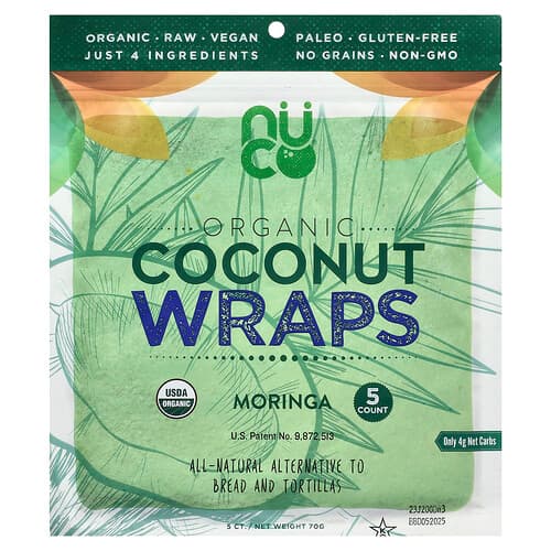 NUCO, Organic Coconut Wraps, Moringa, 5 Wraps, 14 g Each