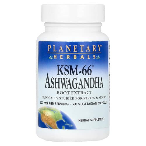 Planetary Herbals, KSM-66® Ashwagandha Root Extract, 60 Vegetarian Capsules (300 mg per Capsule)