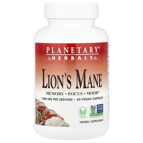 Planetary Herbals, Lion's Mane, 60 Vegan Capsules (500 mg per Capsule)