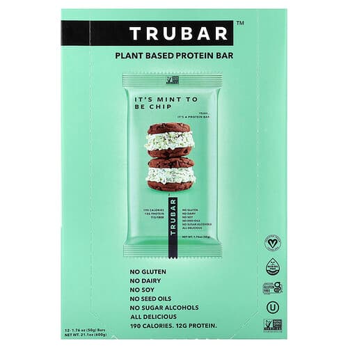 Trubar, Plant Based Protein Bar, It's Mint To Be Chip, 12 Bars, 1.76 oz (50 g) Each