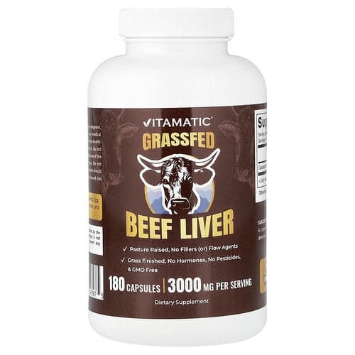 Vitamatic, Grassfed Beef Liver, 180 Capsules (500 mg per Capsule)