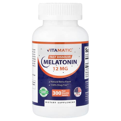 Vitamatic, Melatonin, Natural Berry , 12 mg, 300 Fast Dissolve Tablets
