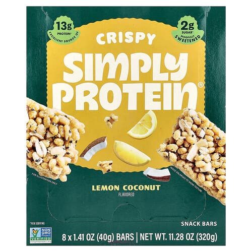Simply Protein, Crispy Snack Bars, Lemon Coconut, 8 Bars, 1.41 oz (40 g) Each