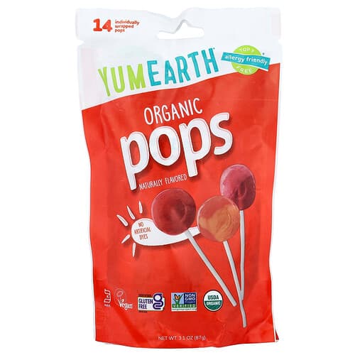 YumEarth, Organic Pops, Assorted, 14 Individually Wrapped Pops, 3.1 oz (87 g)